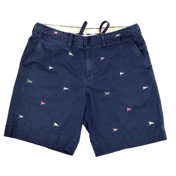 POLO RALPH LAUREN Flag Embroidery Chino Shorts VTG Men 38 Navy Retro Cottage Y2K - Picture 1 of 13